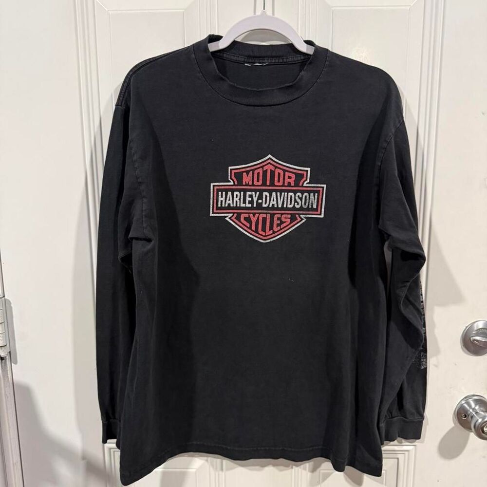 Harley-davidson Men's Black and Grey T-shirt